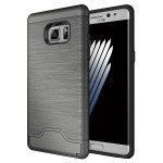 Wholesale Galaxy Note FE / Note Fan Edition / Note 7 Card Holder Hybrid Case (Space Gray)